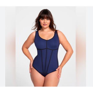 Honeylove Boldness Bodysuit Women's XL Blue Extra Firm Shapwear Boned Contouring